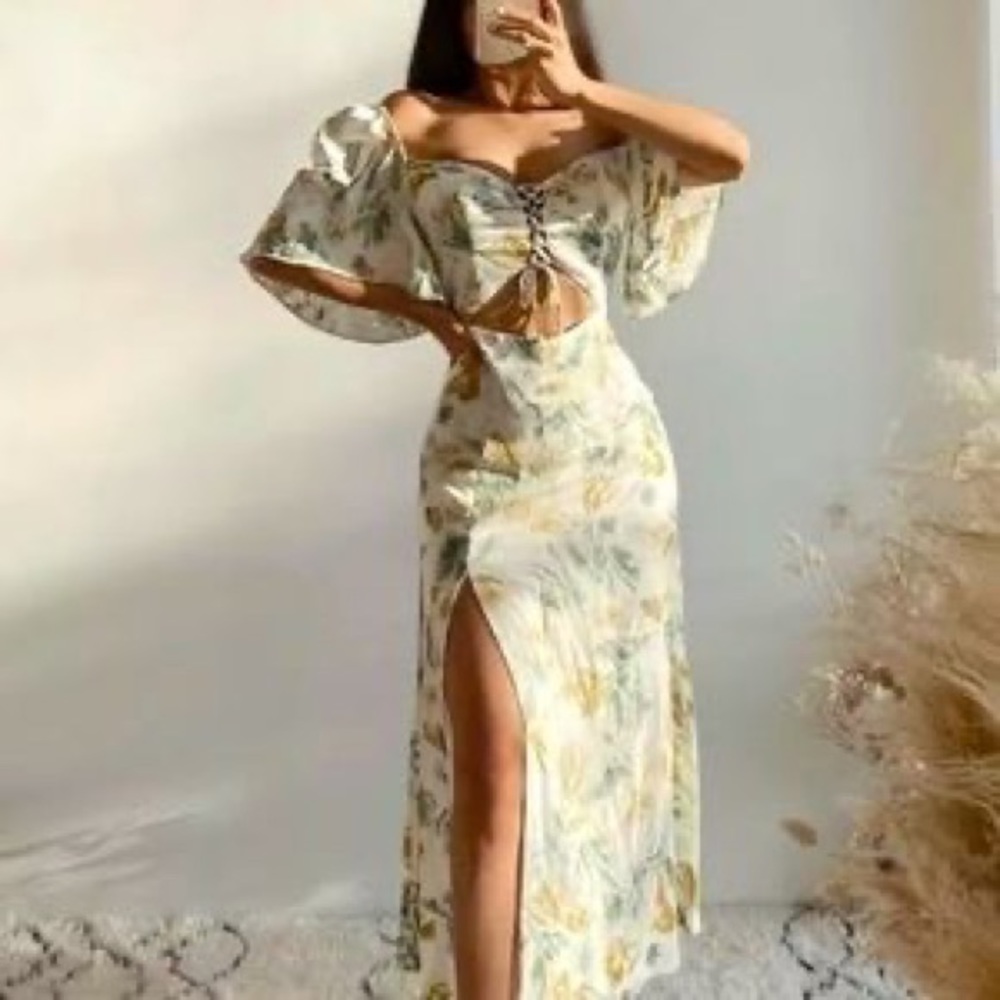 Zara Printed Cut Out Midi Dress